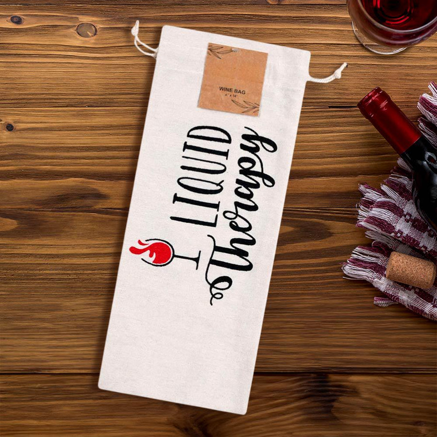 Funny Quote Wine Bag, Reusable Cotton Drawstring Pouch, Hostess Gift Wrap