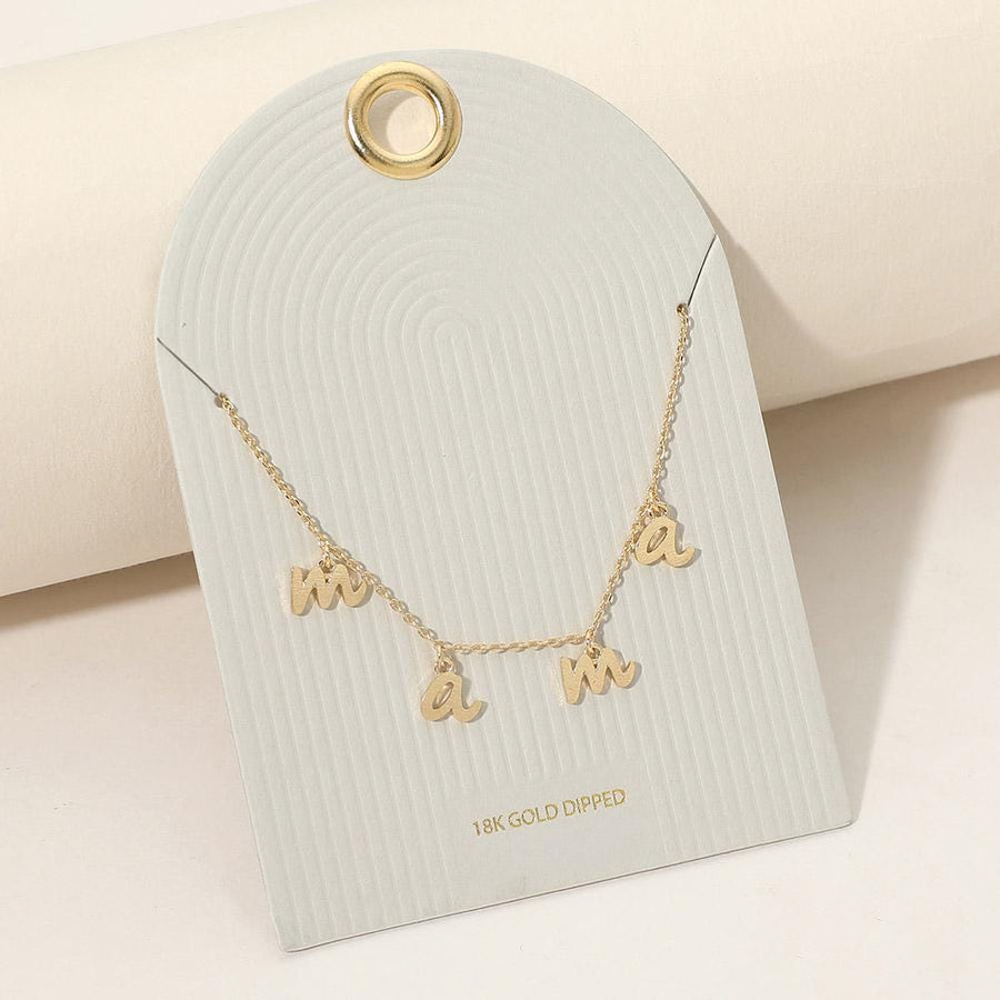 18K Gold Dipped MAMA Charm Station Necklace, Script Mother's Day Jewelry