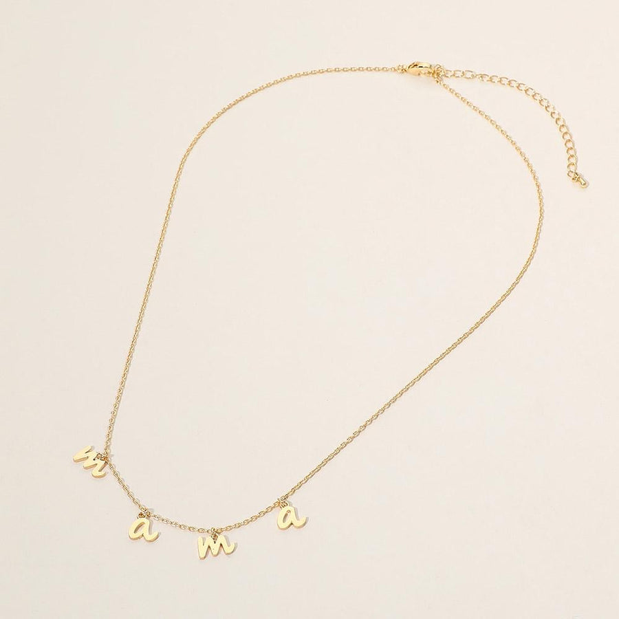 18K Gold Dipped MAMA Charm Station Necklace, Script Mother's Day Jewelry