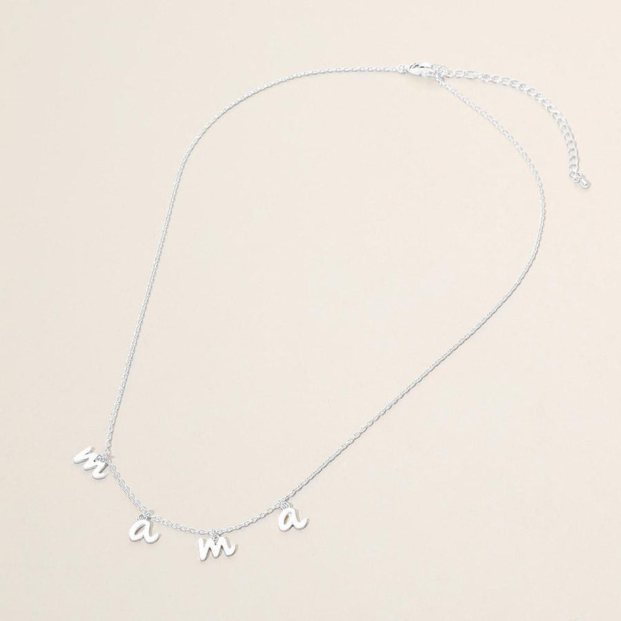 18K Gold Dipped MAMA Charm Station Necklace, Script Mother's Day Jewelry