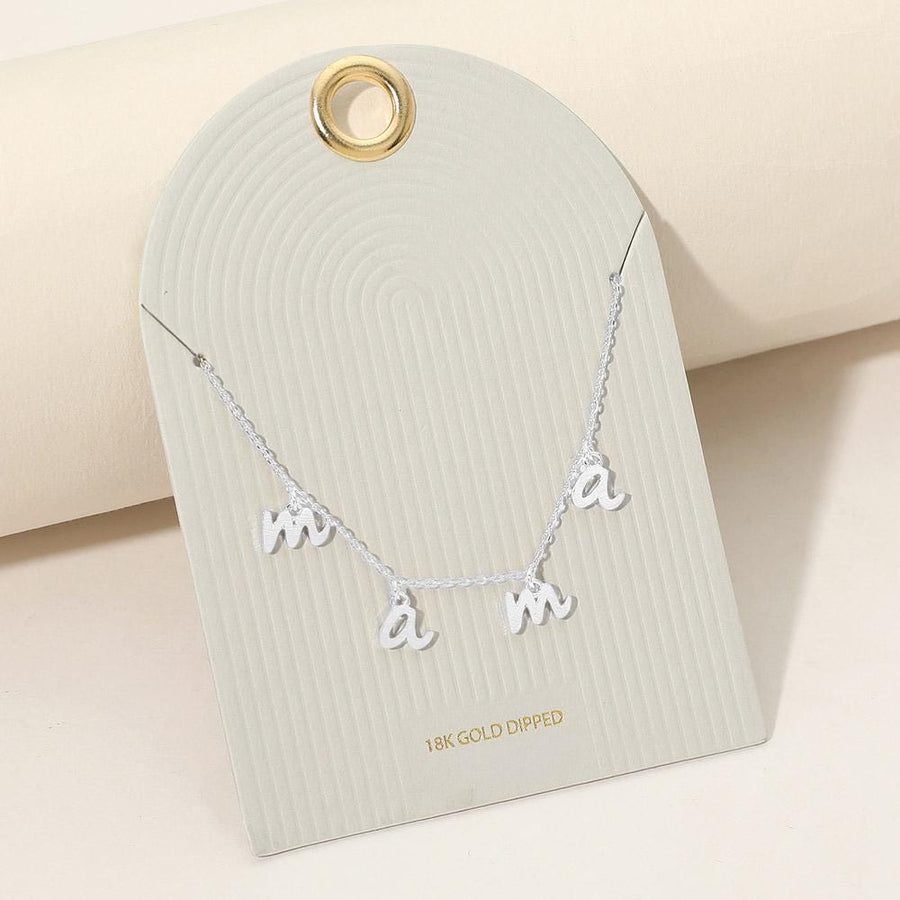 18K Gold Dipped MAMA Charm Station Necklace, Script Mother's Day Jewelry