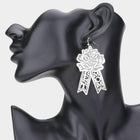 Brass Rose Flower Drop Earrings, "MOM" Dangle Jewelry, Gift for Mother