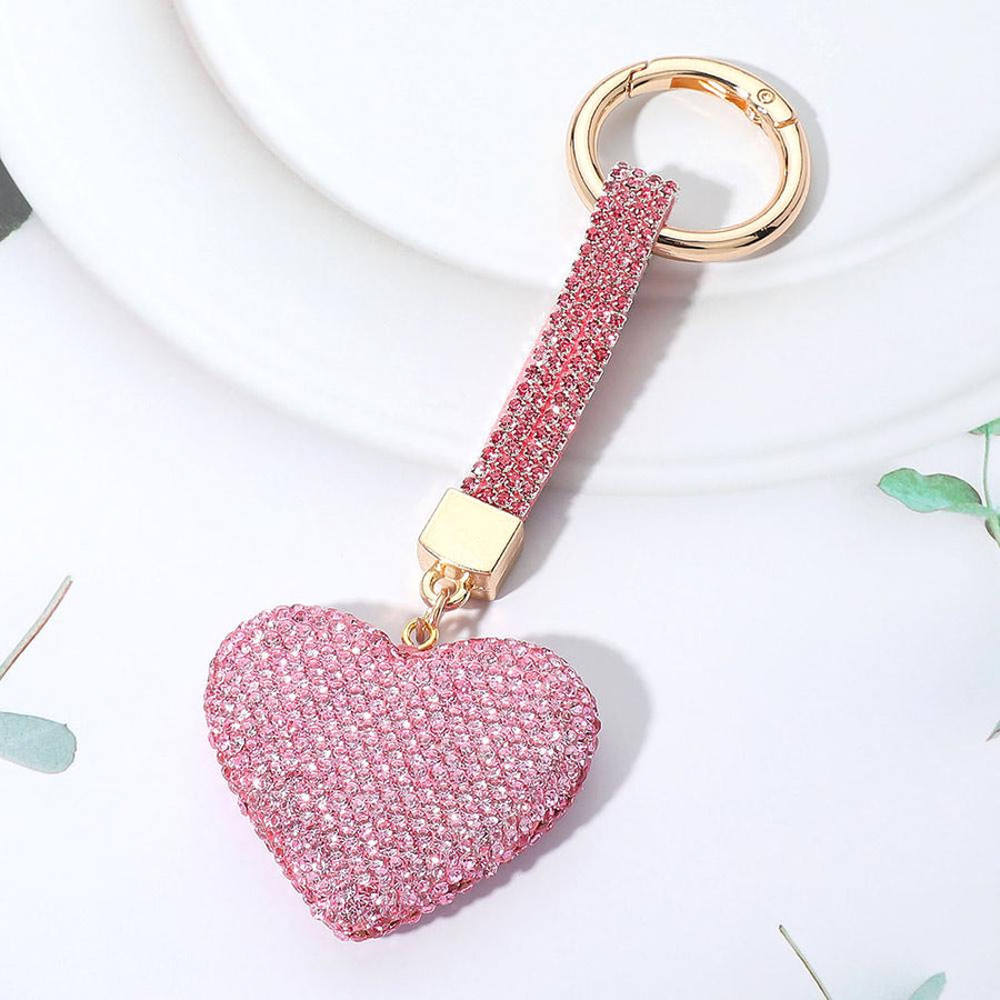Rhinestone Heart Keychain Bag Charm, Sparkle Purse Accessory, Glam Glamour Keychain