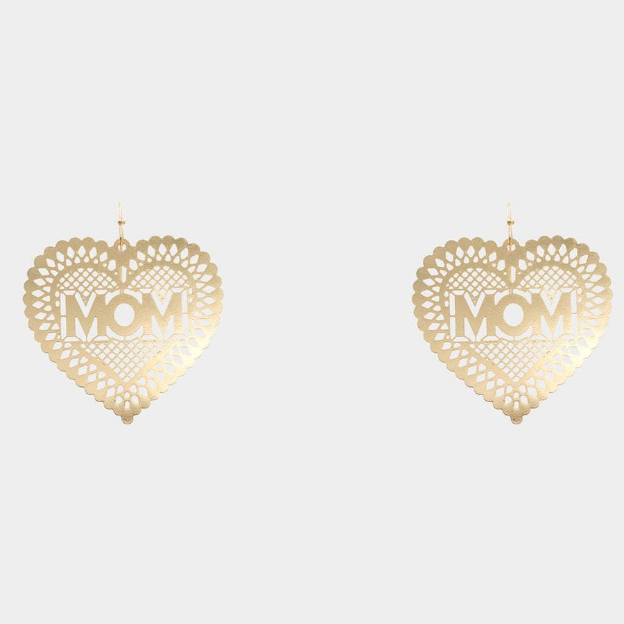 MOM Heart Dangle Earrings, Colored Brass Jewelry, Gift for Mom