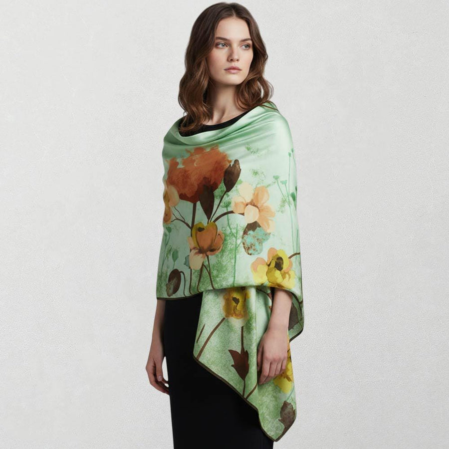 Printed Silky Satin Scarf | Lightweight Viscose Oblong Shawl
