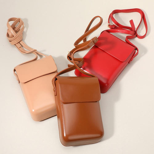 Faux Leather Phone Pouch Bag, Small Crossbody Mini Purse, Adjustable Strap