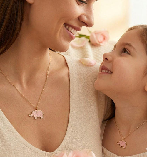 Mom and Kids Elephant Necklace Set, Enamel Pendant Matching Jewelry