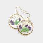 MOM Pressed Flower Earrings, Real Floral Lucite Dangles, Nature Jewelry, Round Dangle Earrings