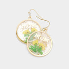 MOM Pressed Flower Earrings, Real Floral Lucite Dangles, Nature Jewelry, Round Dangle Earrings
