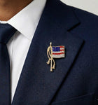 Crystal Pave American Flag Brooch Pin, Patriotic USA Lapel Accessory