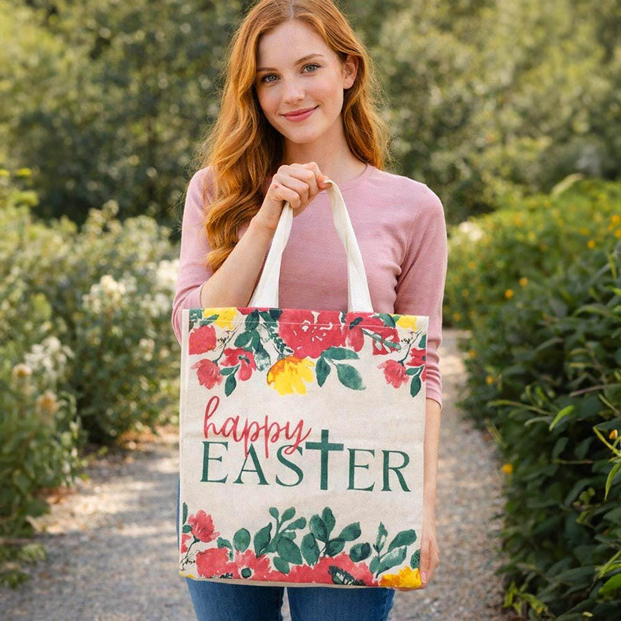 Easter Bunny Canvas Tote, Spring Print Shoulder Bag