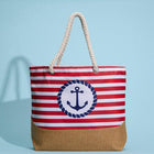 Anchor Striped Beach Tote, Rope Handle Shoulder bag, Large Summer Vacation Pool Bag