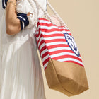 Anchor Striped Beach Tote, Rope Handle Shoulder bag, Large Summer Vacation Pool Bag