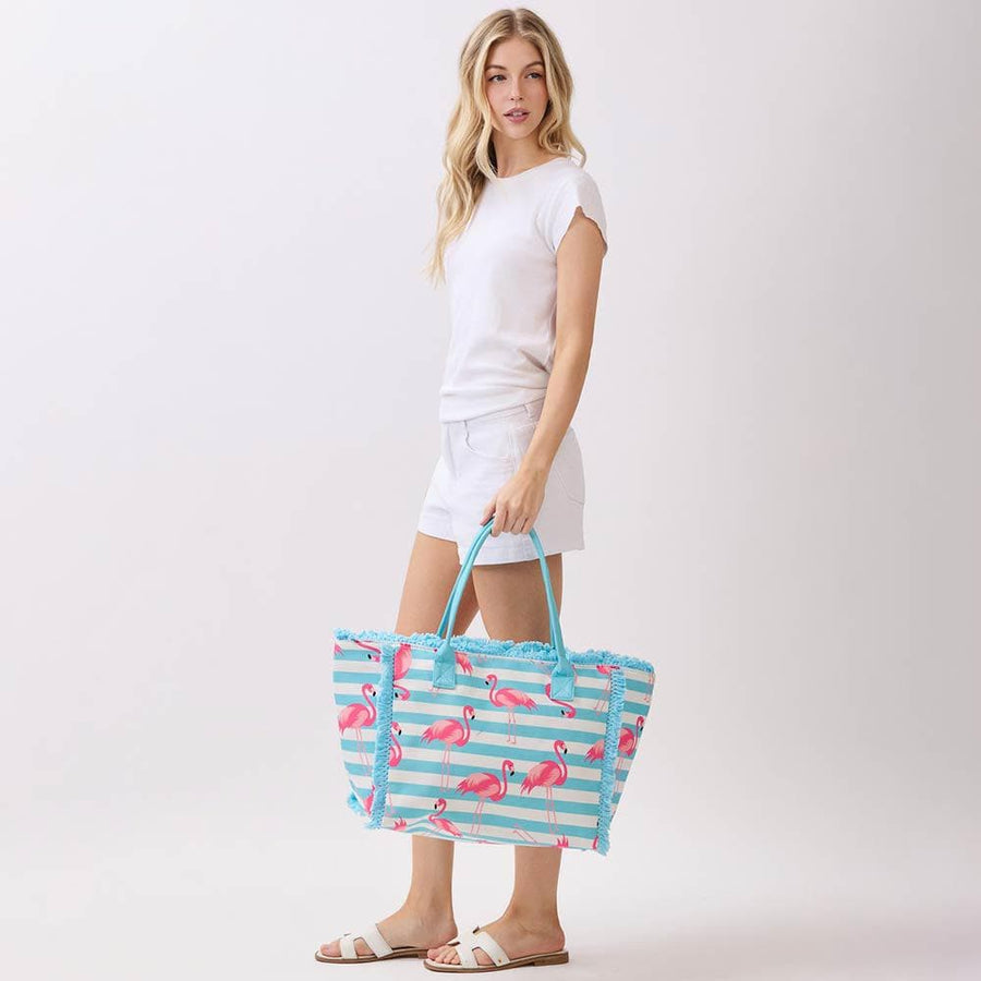 Striped Cherry Tote Bag, Large Boho Shoulder Bag, Summer Beach Travel Carryall