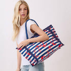 Striped Cherry Tote Bag, Large Boho Shoulder Bag, Summer Beach Travel Carryall
