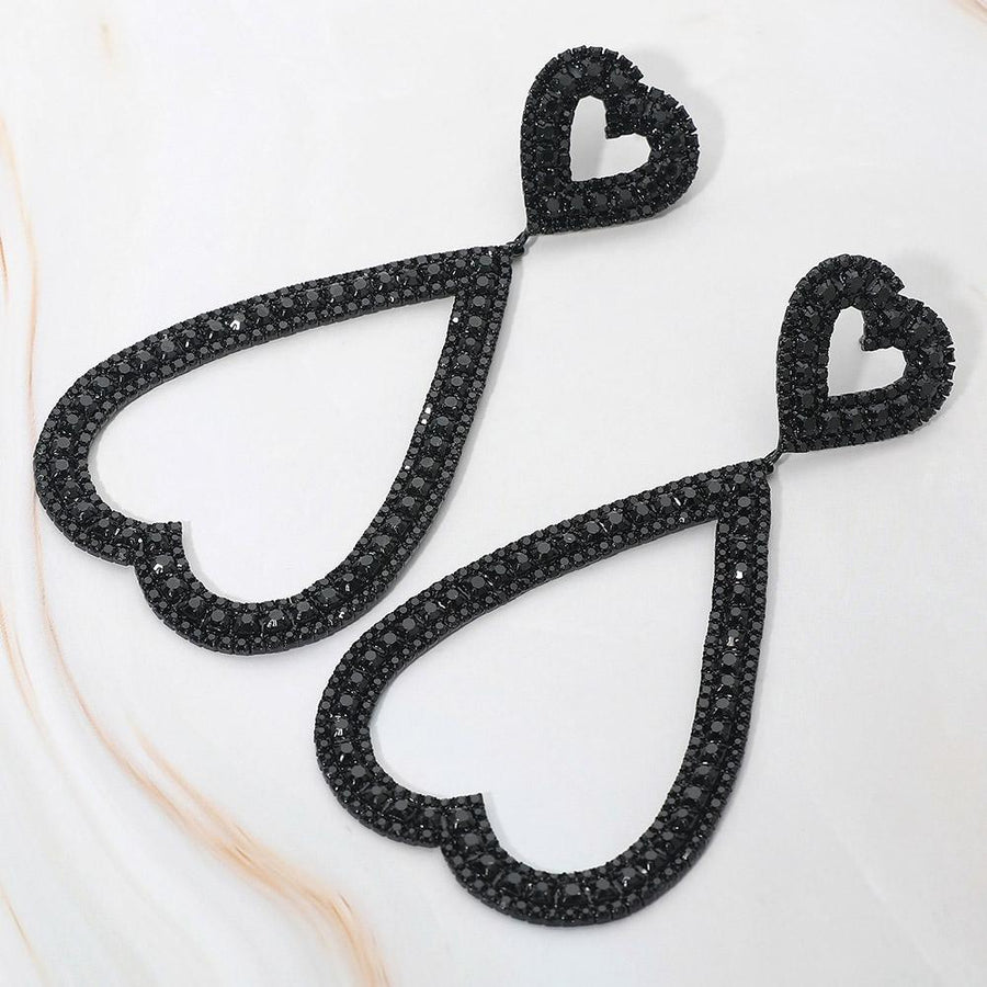 Rhinestone Open Heart Dangle Earrings, Glamorous Statement Jewelry, Evening Party Accessory