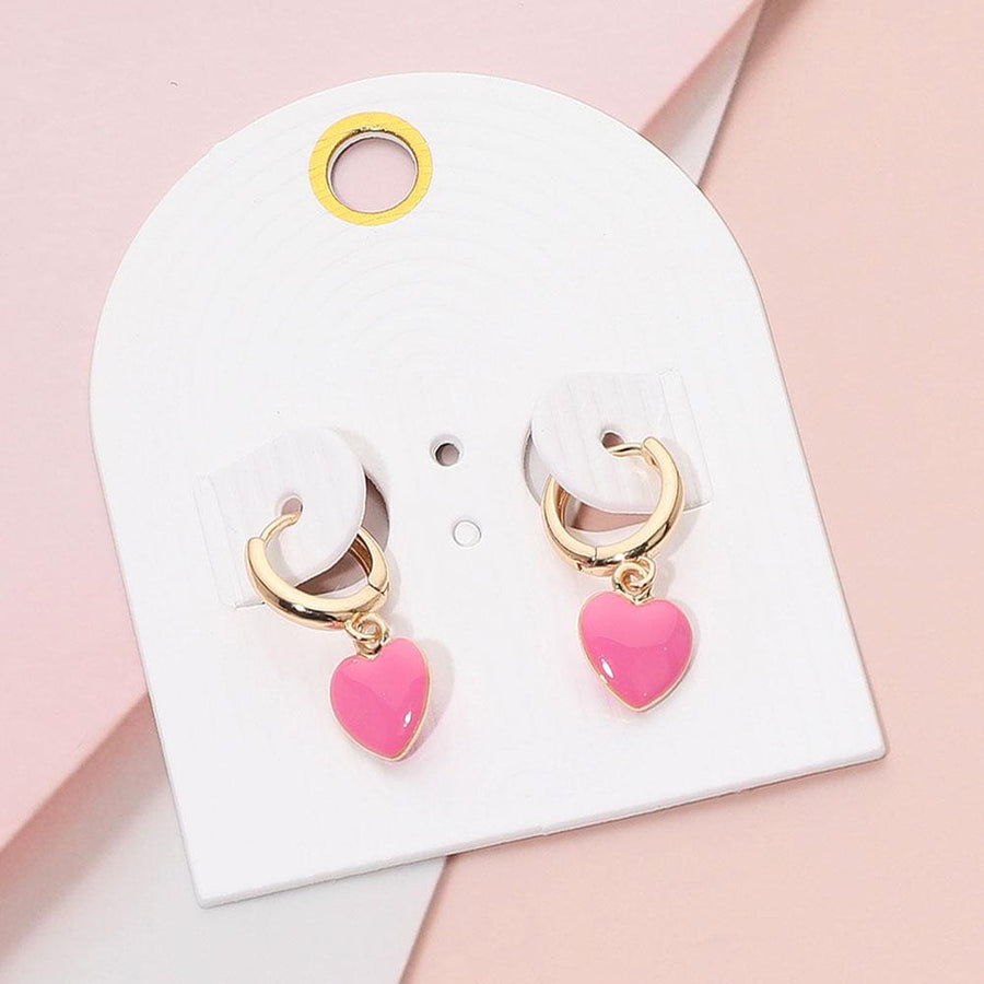 Heart Charm Huggie Hoop Earrings, Dainty Dangle Hoops, Minimalist Everyday Jewelry