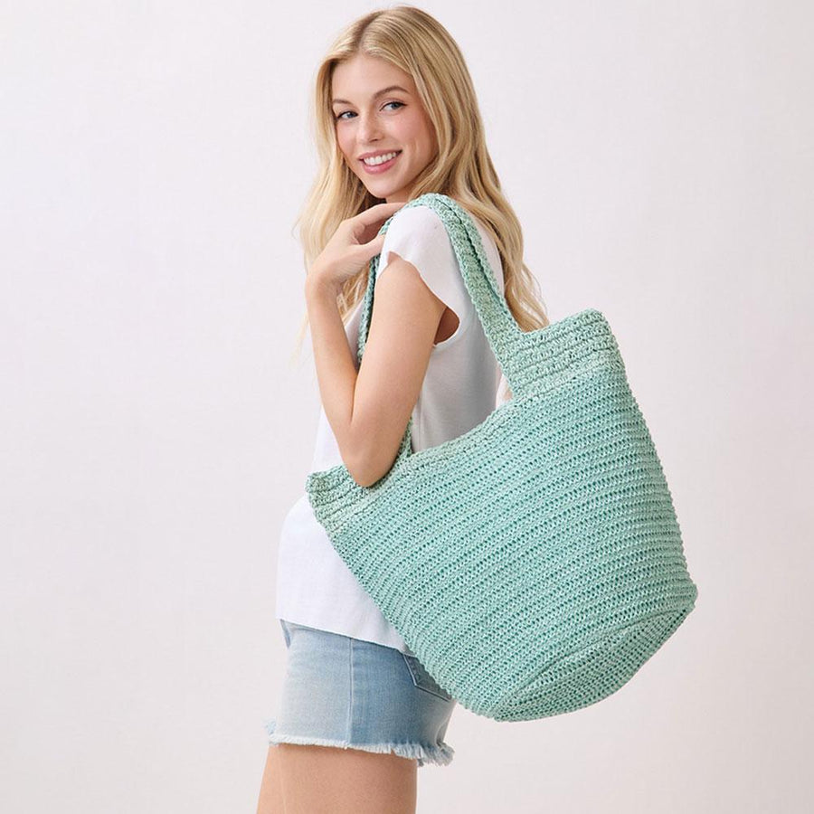Handmade Woven Tote Bag, Round Bottom Boho Summer Beach Shoulder Bag, Large Handbag
