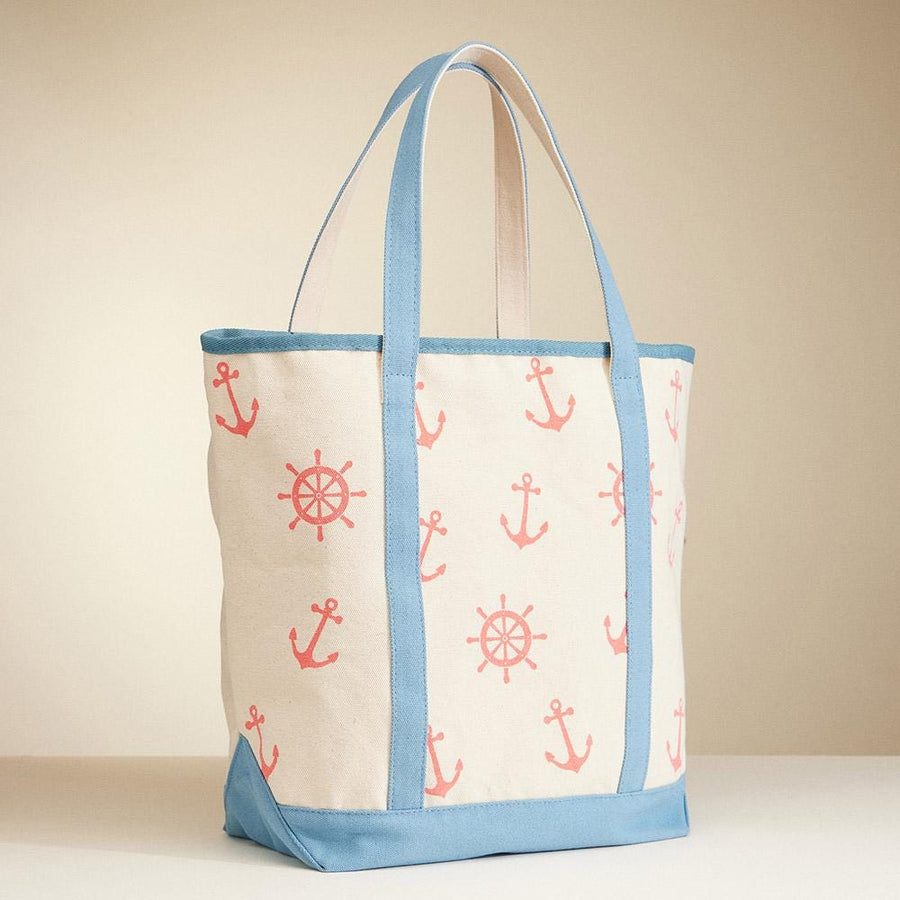 Anchor Wheel Tote | Summer Vacation Bag | Soft Shopper Carry on | Beach Shoulder Bag