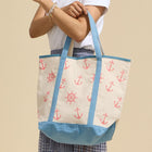 Anchor Wheel Tote | Summer Vacation Bag | Soft Shopper Carry on | Beach Shoulder Bag