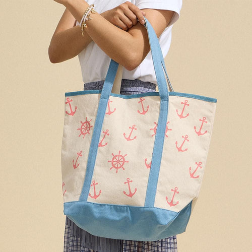 Anchor Wheel Tote | Summer Vacation Bag | Soft Shopper Carry on | Beach Shoulder Bag