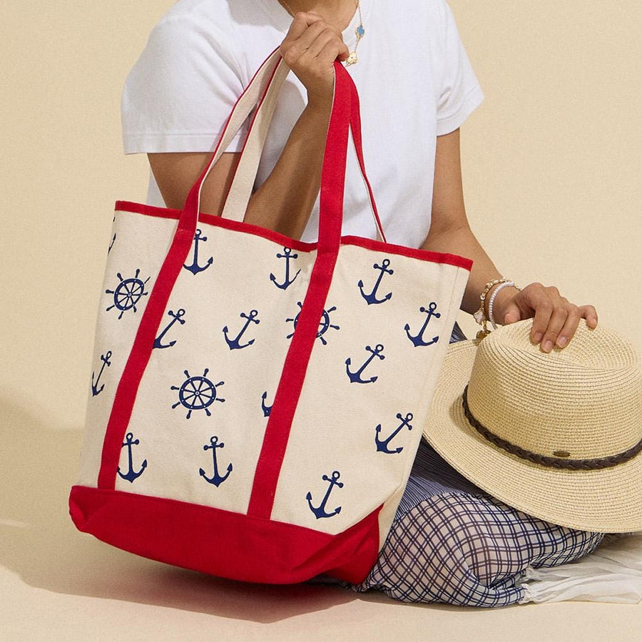 Anchor Wheel Tote | Summer Vacation Bag | Soft Shopper Carry on | Beach Shoulder Bag