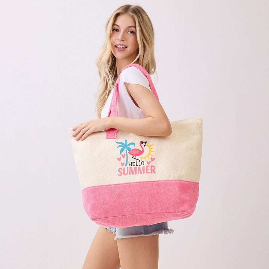 Graphic Terry Tote Bag, Printed Beach & Summer Shoulder Bag, Casual Everyday use