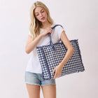 Gingham Terry Cloth Tote, Check Frayed Shoulder Bag, Beach Tote for Casual & Everyday Style