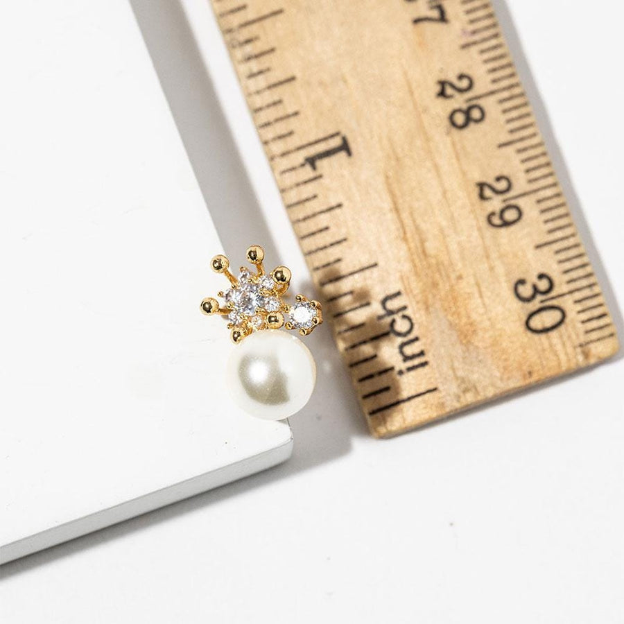 Gold Dipped CZ Crown Pearl Drop Stud Earrings, Bridal Pearl Earring, Dainty Elegant Studs