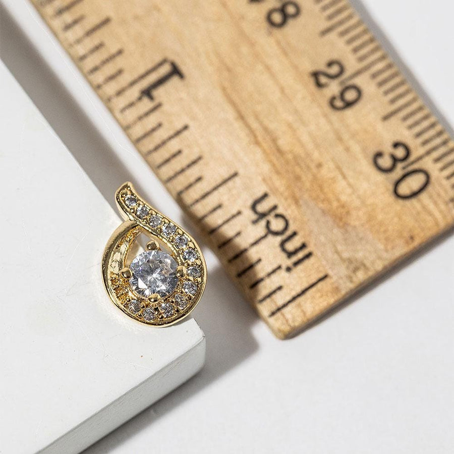 Gold Dipped CZ Halo Teardrop Stud Earrings, Bridal Wedding Sparkle Jewelry