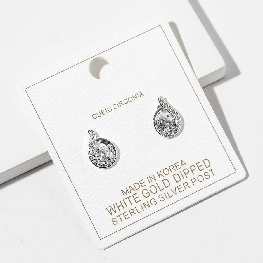 Gold Dipped CZ Halo Teardrop Stud Earrings, Bridal Wedding Sparkle Jewelry