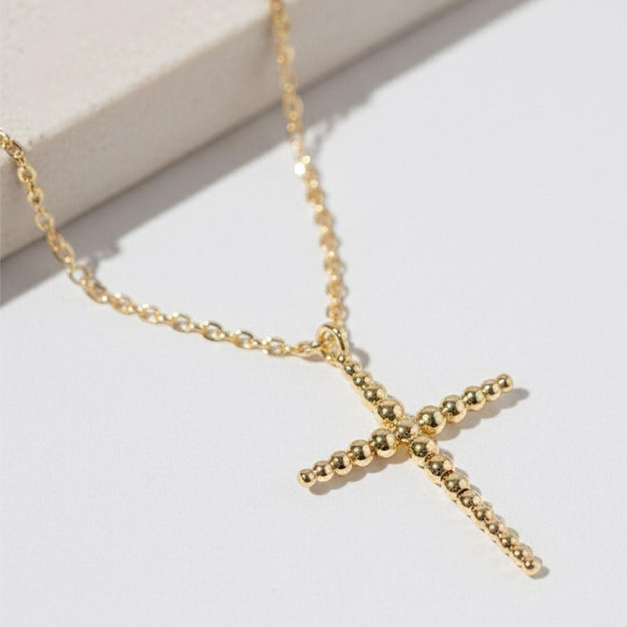 Gold Dipped Beaded Cross Pendant Necklace, Minimalist Faith Jewelry, Baptism Gift Her