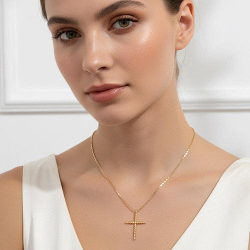 Gold Dipped Beaded Cross Pendant Necklace, Minimalist Faith Jewelry, Baptism Gift Her