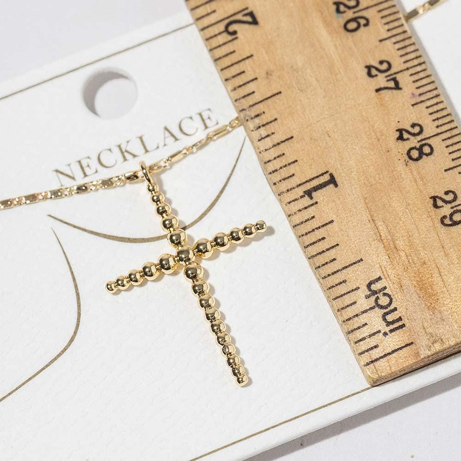 Gold Dipped Beaded Cross Pendant Necklace, Minimalist Faith Jewelry, Baptism Gift Her