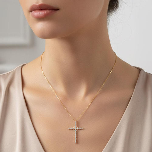 Gold Dipped CZ Cross Pendant Necklace, Minimalist Faith Jewelry, Sparkle Christian Statement