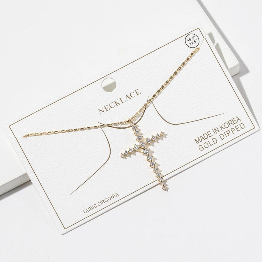 Gold Dipped CZ Cross Pendant Necklace, Minimalist Faith Jewelry, Sparkle Christian Statement