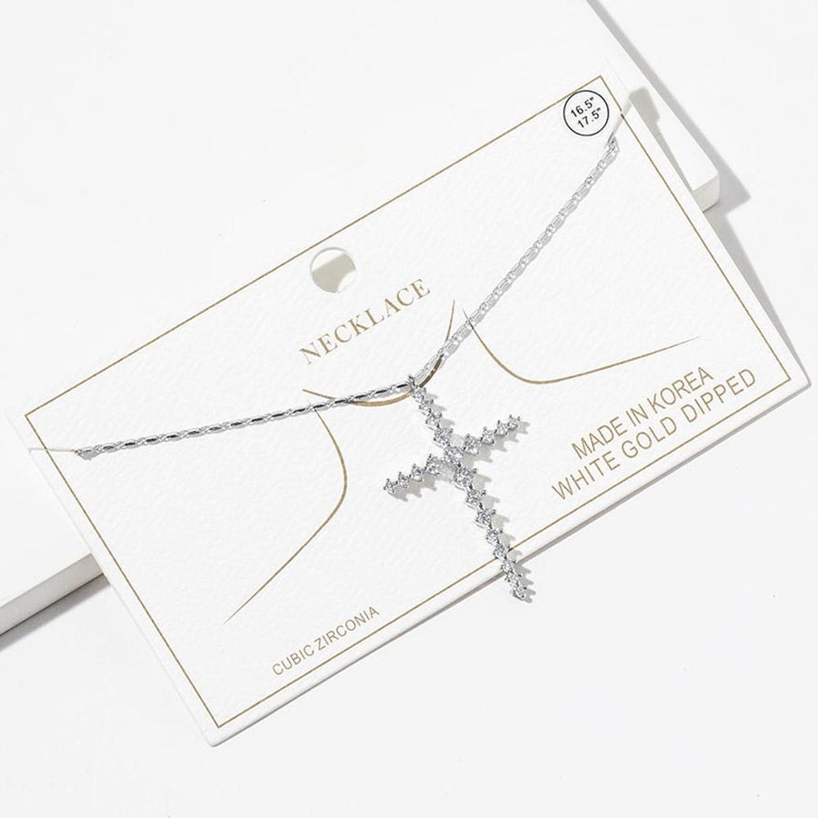 Gold Dipped CZ Cross Pendant Necklace, Minimalist Faith Jewelry, Sparkle Christian Statement