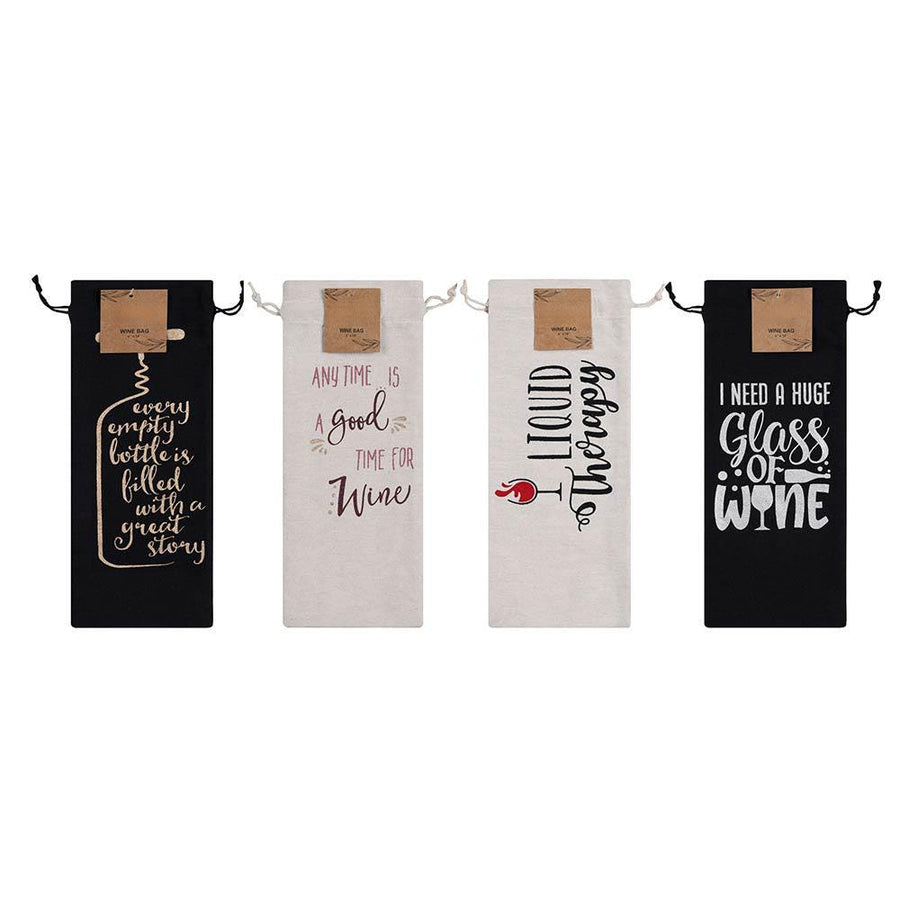 Funny Quote Wine Bag, Reusable Cotton Drawstring Pouch, Hostess Gift Wrap