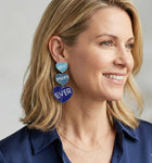 Triple Heart Beaded Drop Earrings, "Mom Ever" Statement Jewelry, Felt Back Dangle
