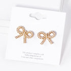 Crystal Stone Bow Stud Earrings, Ribbon Sparkle Bow Studs, Everyday and Party wear
