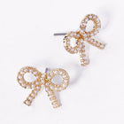 Crystal Stone Bow Stud Earrings, Ribbon Sparkle Bow Studs, Everyday and Party wear