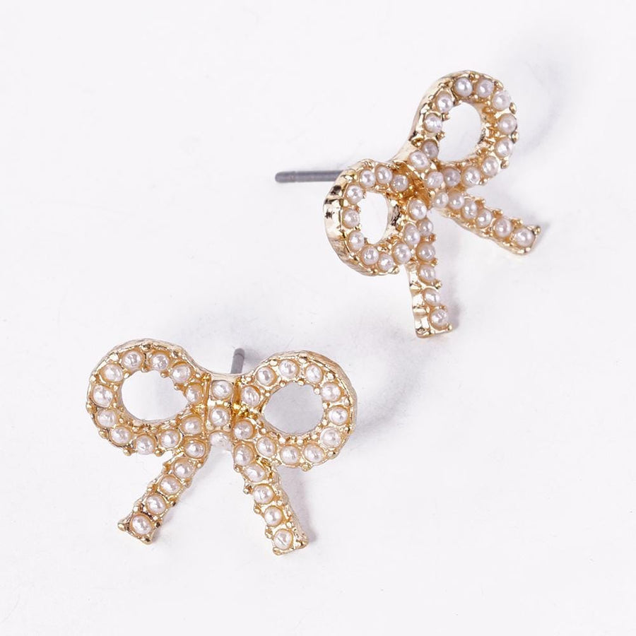 Crystal Stone Bow Stud Earrings, Ribbon Sparkle Bow Studs, Everyday and Party wear