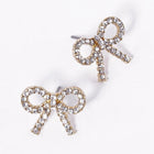 Crystal Stone Bow Stud Earrings, Ribbon Sparkle Bow Studs, Everyday and Party wear