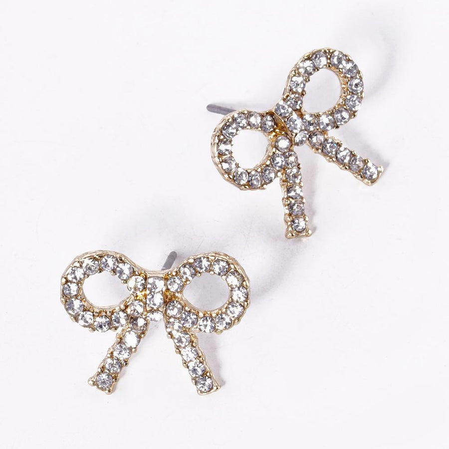 Crystal Stone Bow Stud Earrings, Ribbon Sparkle Bow Studs, Everyday and Party wear