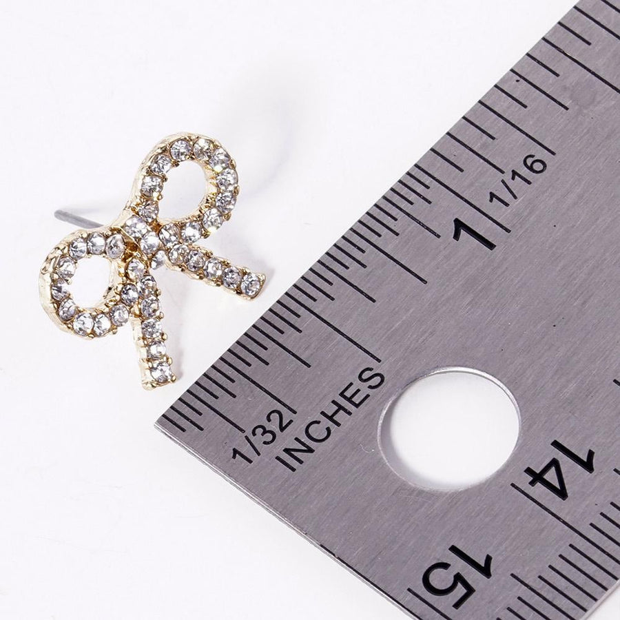 Crystal Stone Bow Stud Earrings, Ribbon Sparkle Bow Studs, Everyday and Party wear