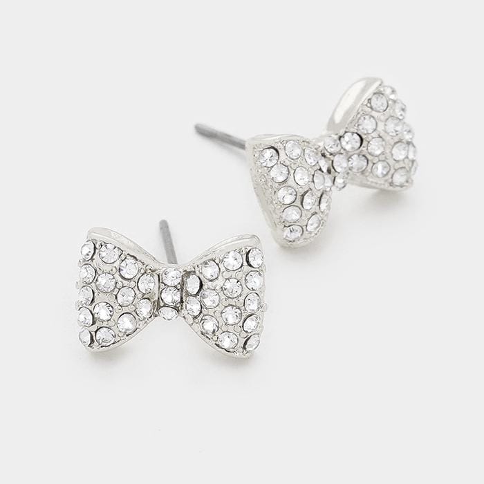 Crystal Bow Stud Earrings, Sparkle Ribbon Bow Studs, Minimalist Everyday Jewelry