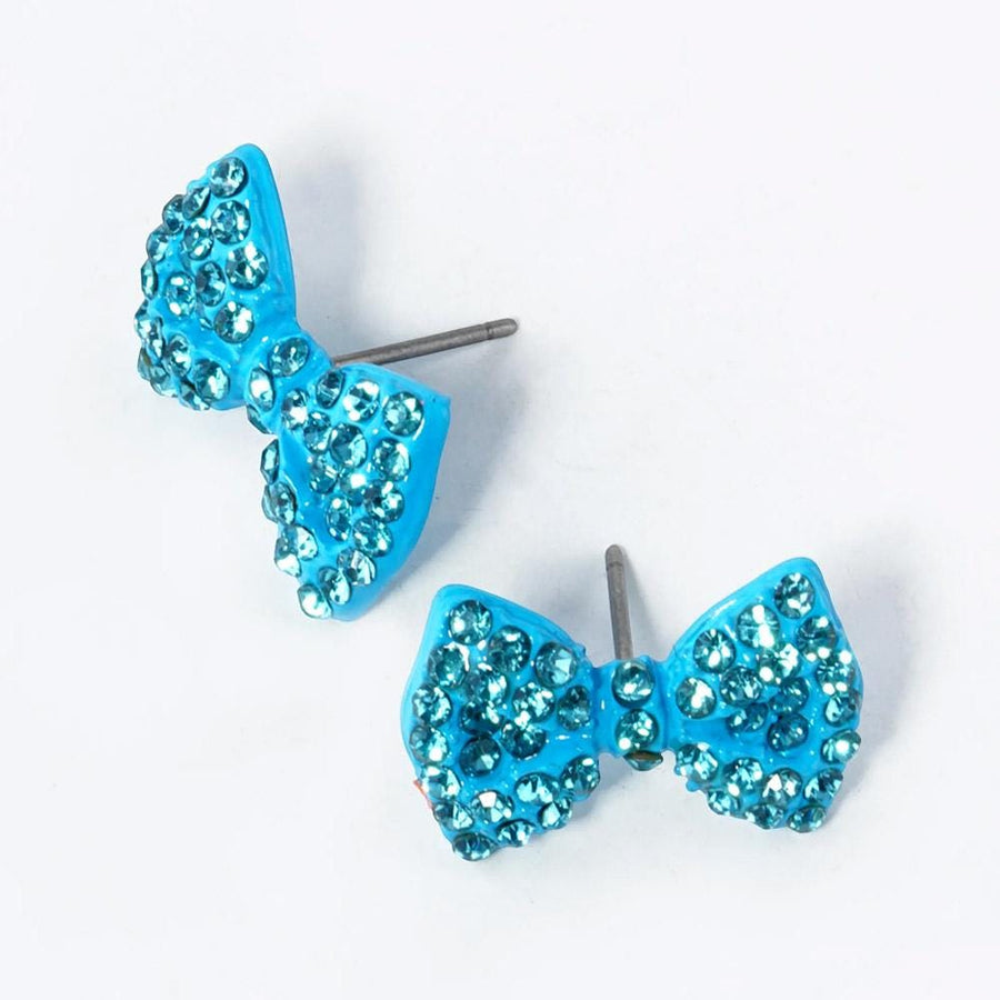 Crystal Rhinestone Bow Stud Earrings, Dainty Ribbon Sparkle Jewelry Studs
