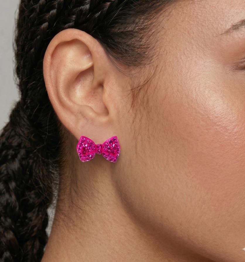 Crystal Rhinestone Bow Stud Earrings, Dainty Ribbon Sparkle Jewelry Studs