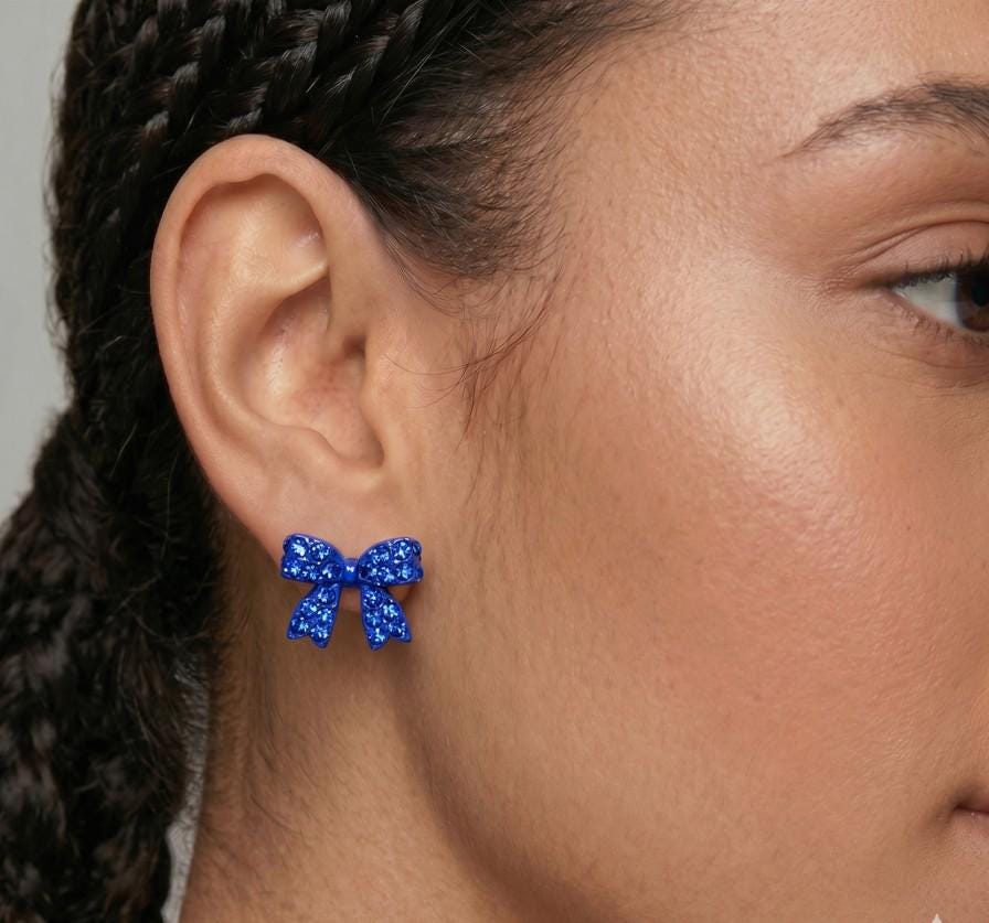 Crystal Bow Stud Earrings, Dainty Ribbon Sparkle, Everyday wear Jewelry