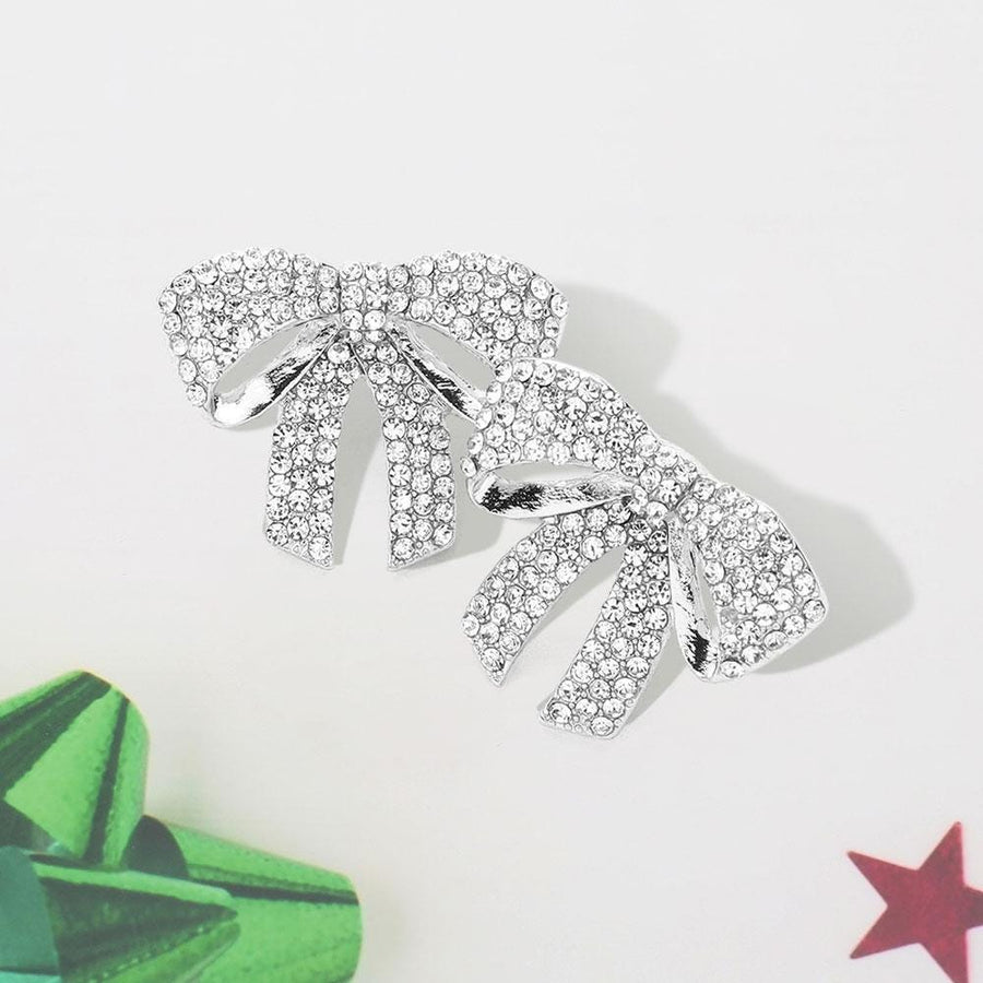Pave Bow Crystal Earrings, Dainty CZ Studs, Feminine Sparkle Jewelry